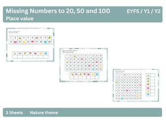 Nature missing numbers to 20, 50 and 100 worksheets