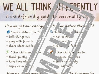We All Think Differently | Personality Types for Kids | A3Calm Classroom Poster | Printable Download