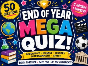 End of Year Mega Quiz 2026 – Printable Classroom Quiz Pack - ONE PAGE QUIZ!