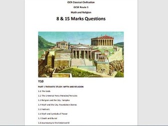 OCR Classics- Myth and Religion -  Revision 8 & 15 Marks Questions
