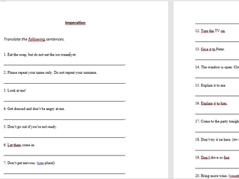 Spanish imperative - translation exercise, homework, revision, classroom activity.