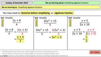 Simplifying algebraic fractions | Teaching Resources