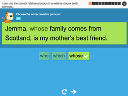 I can use the correct relative pronoun in a relative clause with commas - Interactive Activity - Year 5 Spag