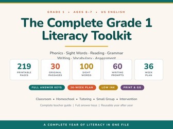 Complete Grade 1 Literacy Bundle | Phonics, Reading, Writing, Grammar | 219 Pages