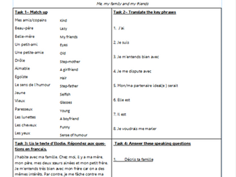 Module 1 French- 30 minute homework revision sheet