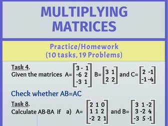 Multiplying Matrices - Practice/Homework (10 Tasks, 19 Problems)