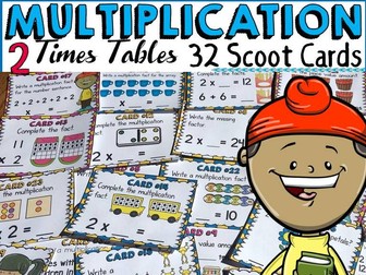 MULTIPLICATION: TWO TIMES TABLES FACTS: SCOOT CARDS
