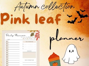 Pastel Pink Autumn / Fall Leaf Themed Daily Planner | Spooky Pumpkin Spice Season | Student, Teacher