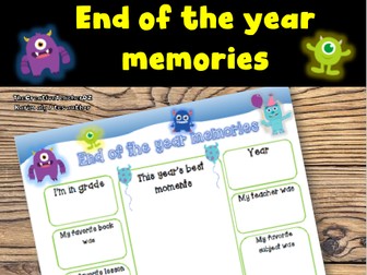 End of the year fun best memories questionaire form .