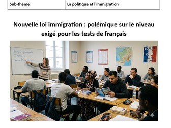 AQA A Level French stimulus card worksheet  Polémique sur le niveau exigé pour les tests de français