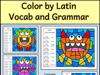 Latin Color by Vocabulary, Grammar, Parts of Speech - Monster theme