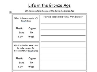 Life in the Bronze Age worksheet