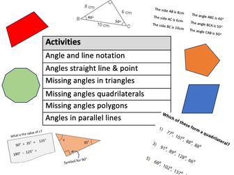 Angles: Notation, Straight line, Triangles, Quadrilaterals, Polygons & Parallel Lines