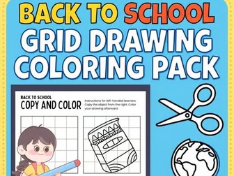 Back to School Grid Drawing & Coloring Worksheets | Fine Motor Activities