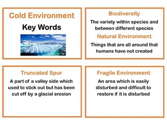 Geography Cold Environments Revision Key Words Flash Cards