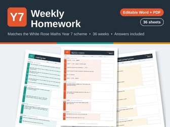 Year 7 Weekly Maths Homework – White Rose Maths aligned