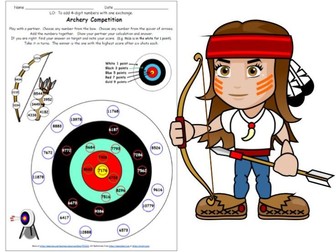Number Addition Y4 Add 4-digit numbers one exchange - Archery Game