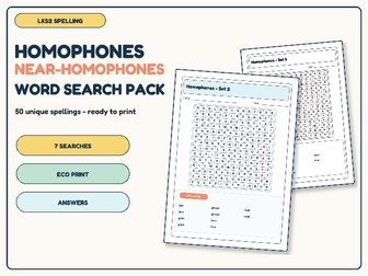 LKS2 Homophones and Near-Homophones Word Search Pack | 7 Activities