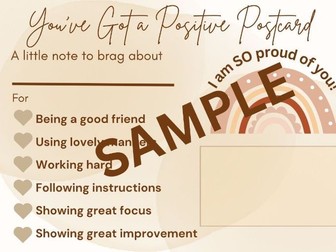 Positive Postcard Reward Card Celebrate Behaviour