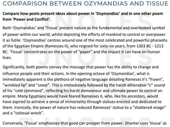 Grade 9 Essay AQA GCSE English literature Poetry Power and conflict - Ozymandias & Tissue