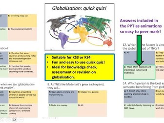 Geography: Globalisation quick quiz KS3 KS4. Assessment, revision or fun quiz for globalisation!