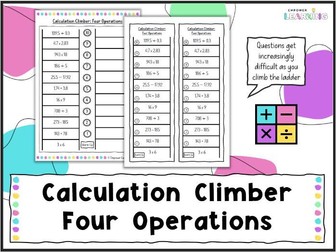 Four Operations Calculation Climber Ladder Worksheet for KS2 and KS3