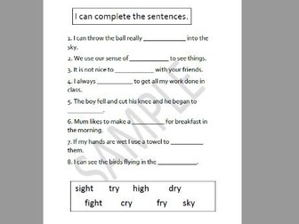 I can complete the sentences - 'i'  'igh'  'y' words group 3