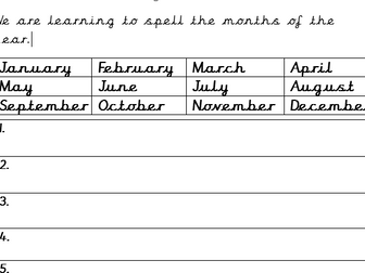 Home Learning Months of the Year