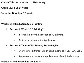 3D Printing Curriculum template for ages 11-14
