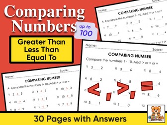 Comparing Numbers to 100 Worksheets | Greater Than, Less Than and Equal To | KS1