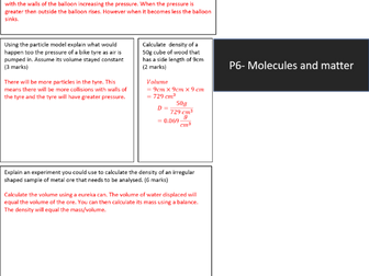 AQA GCSE 9-1 P6 Molecules and Matter Revision Mat