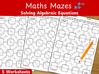 Maths Mazes - Solving Algebraic Equations worksheets