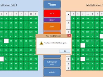Self generating and self marking multiplication, addition and subtraction grid (with timer)