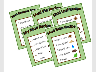 Big set of mud kitchen recipe cards and 'make your own' recipe to promote counting in the EYFS maths