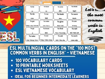 ESL Multilingual Vocabulary Flashcards - 100 most common verbs - Vietnamese