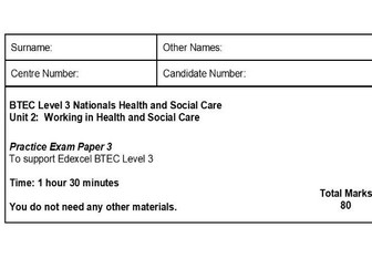 Level 3 Health and Social Care Unit 2 Complete exam paper (3) with Mark Scheme