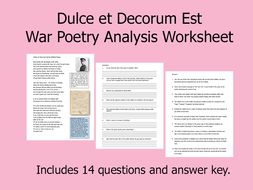 Dulce et Decorum Est War Poetry Analysis Worksheet | Teaching Resources