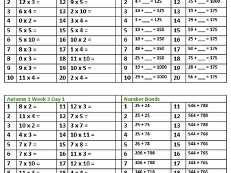 Year 6 times tables and number bond/number composition Autumn 1