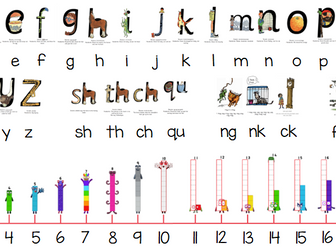 Set 1 RWI phonics mat / Numberblocks 0-20 numberline