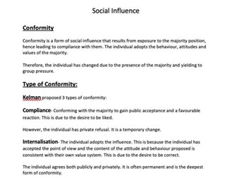 AQA Psychology Social Influence Notes Revision Study Guide