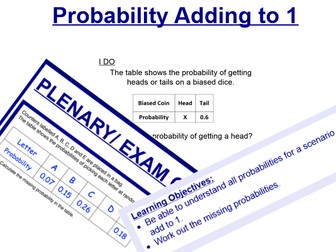 Probability Adding to 1 - FULL DIFFERENTIATED LESSON with ANSWERS and WORKSHEET