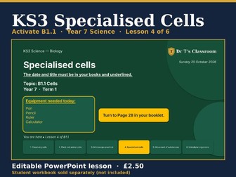 KS3 Activate B1.1 Cells: Specialised Cells