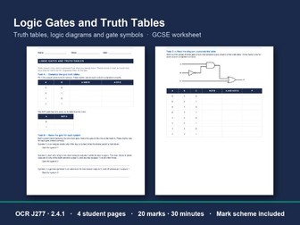 Logic Gates & Truth Tables Worksheet: GCSE