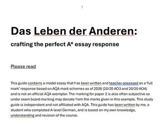 AQA A-Level German model essay + Das Leben Der Anderen (The Lives of Others) essay study guide