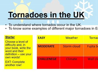 Tornadoes in the UK (Birmingham 2005 case study, extreme weather)