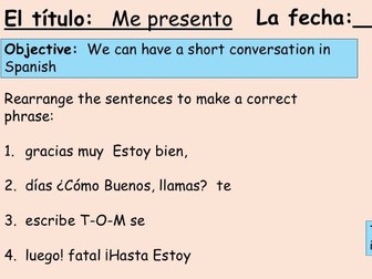 Introductions, greetings, asking how people are consolidation Y7 Spanish