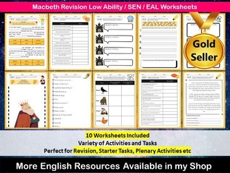 Macbeth Revision Worksheets SEN / lower Ability