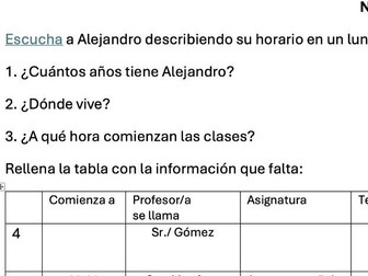 Listening comprehension - el horario de Alejandro - comprensión auditiva