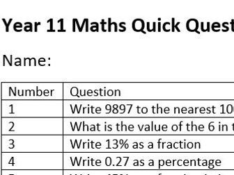 Foundation Maths Revision 100 Quick Questions Set 1 - Day 2