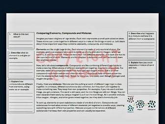 KS3 Elements, Compounds and Mixtures Comprehension